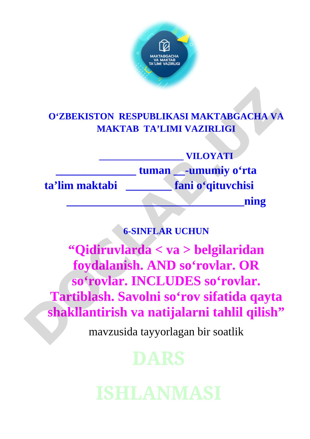6-sinf dars ishlanmasi