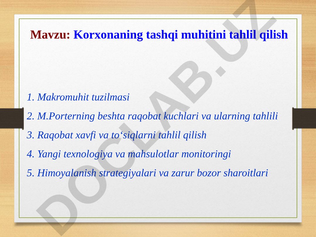 Korxonaning tashqi muhitini tahlil qilish