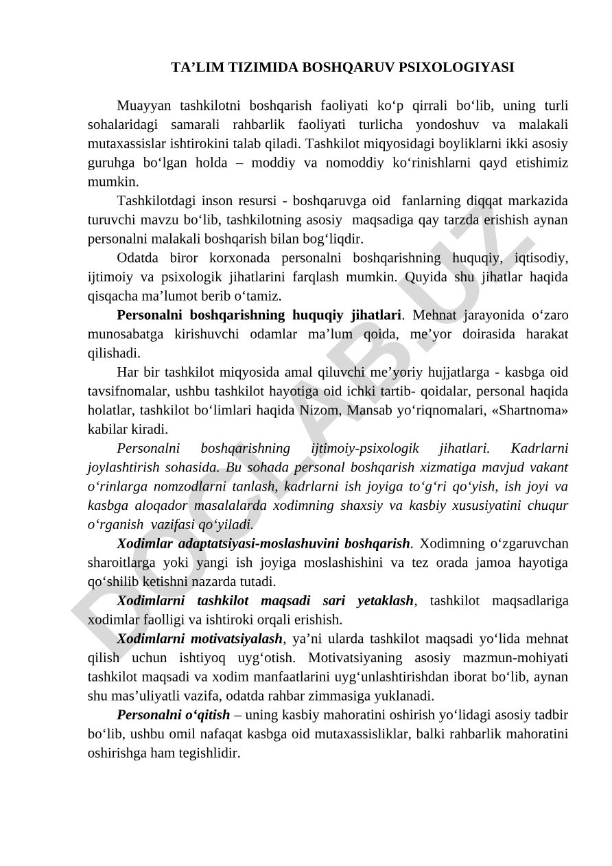 Ta’lim tizimida boshqaruv psixologiyasi