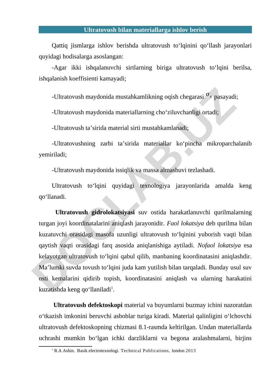 Ultratovush bilan materiallarga ishlov berish
