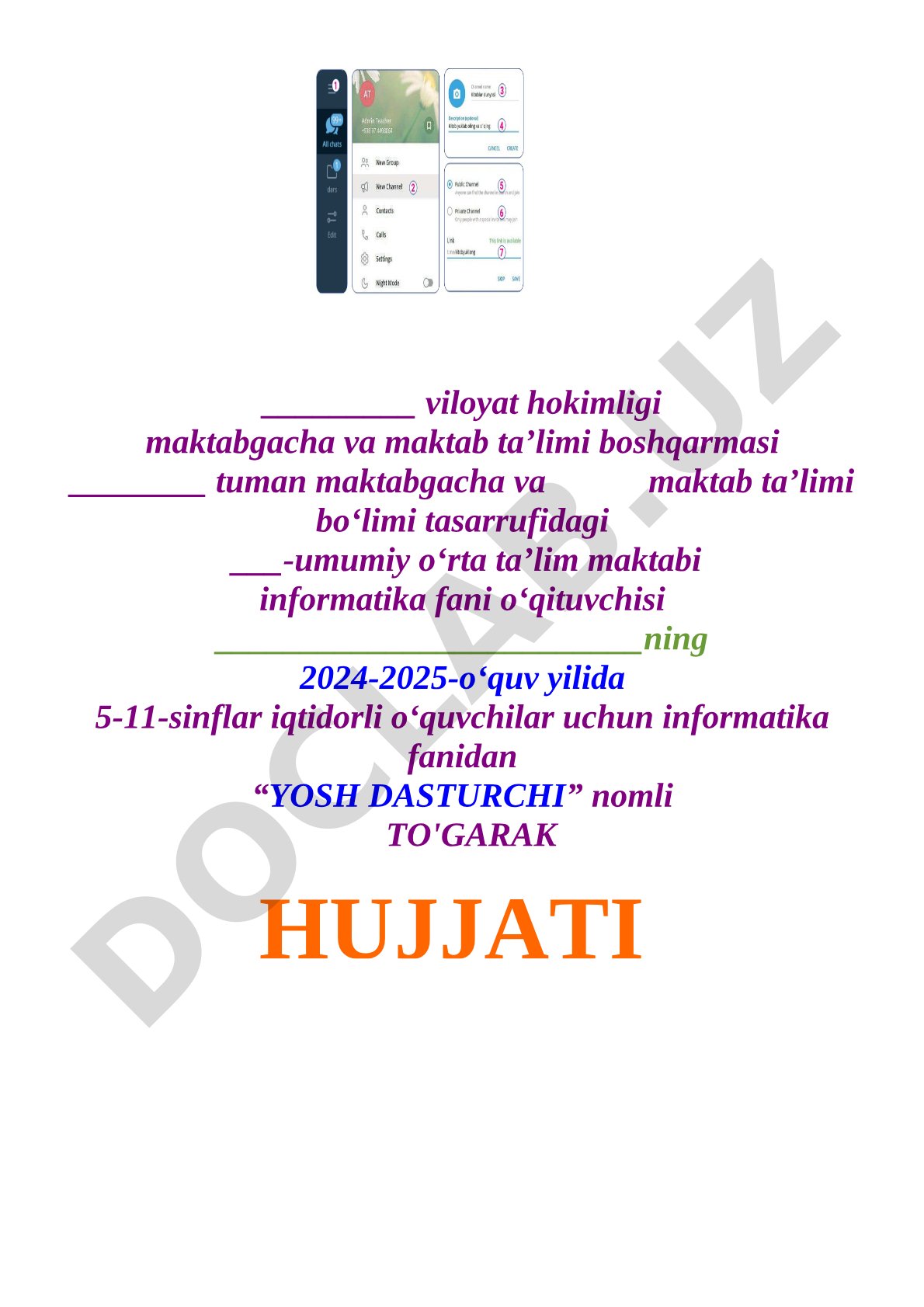 Informatika to'garak ish rejasi
