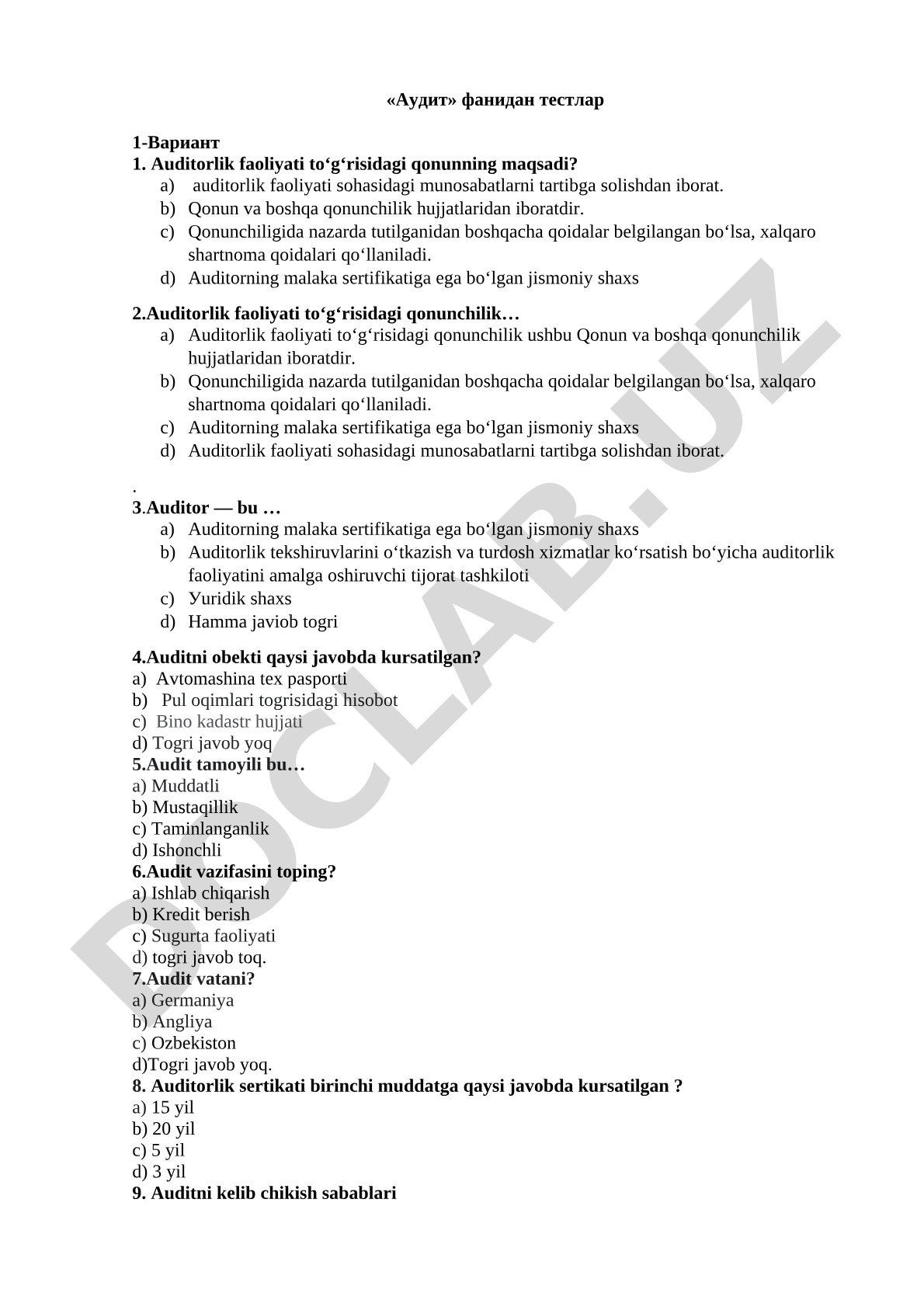 Audit fani test variant