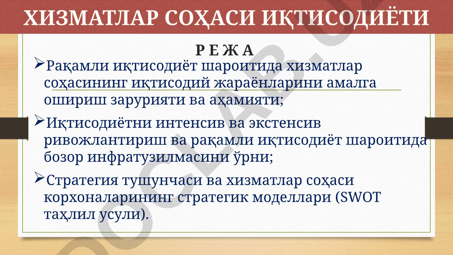 Рақамли иқтисодиёт шароитида хизматлар соҳаси иқтисодиёти