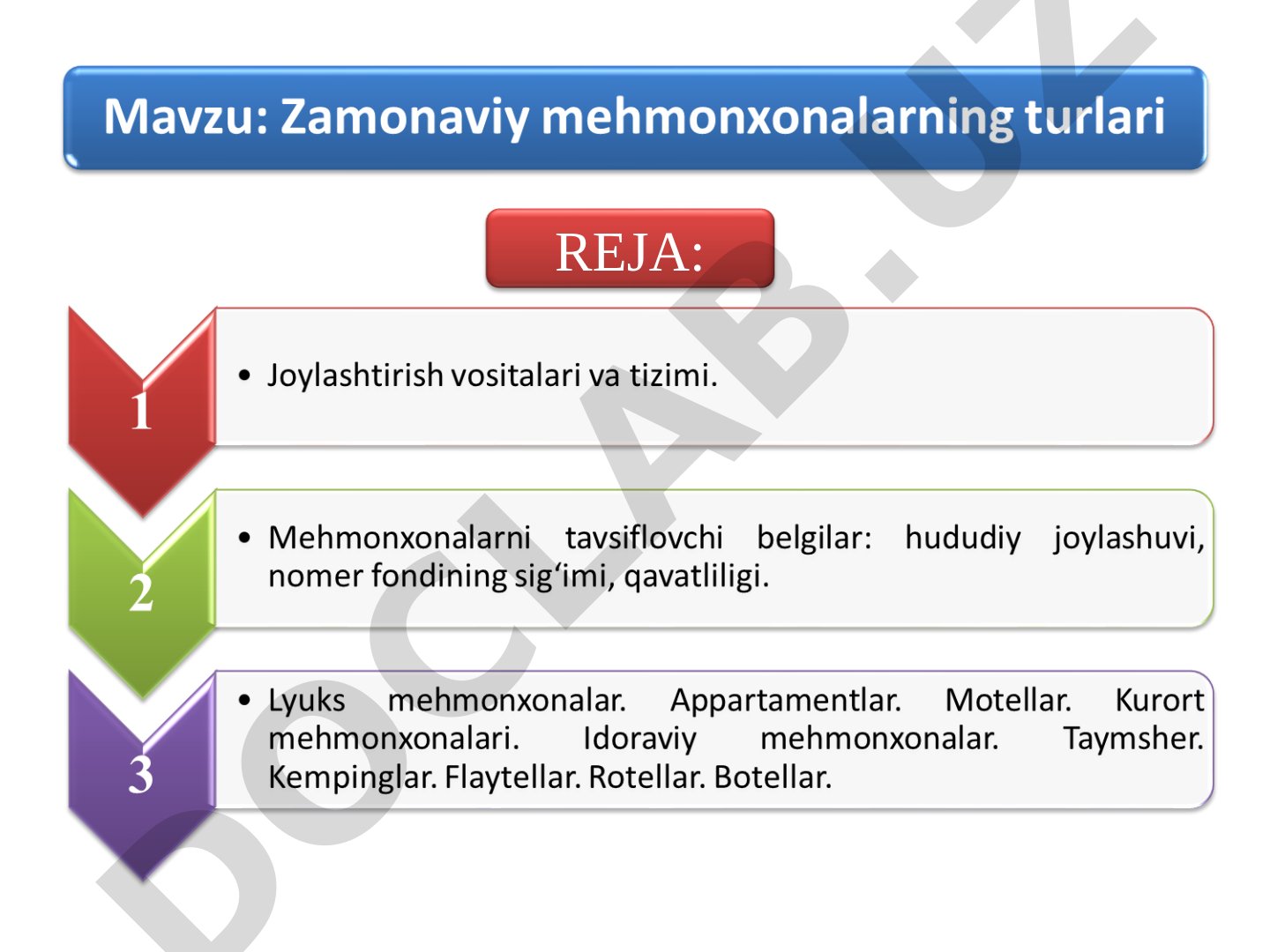 Turizm joylashish vositalari taqdimoti