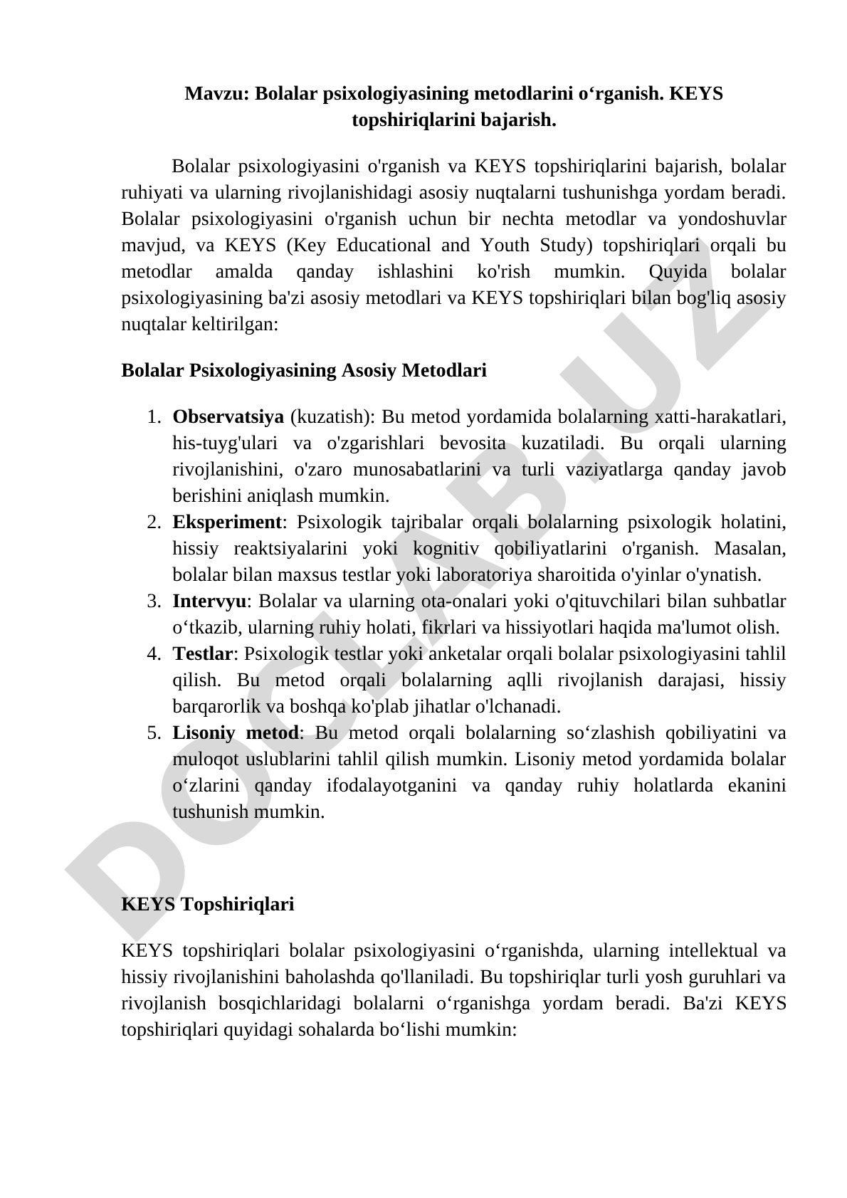 Bolalar psixologiyasi kurs ishi