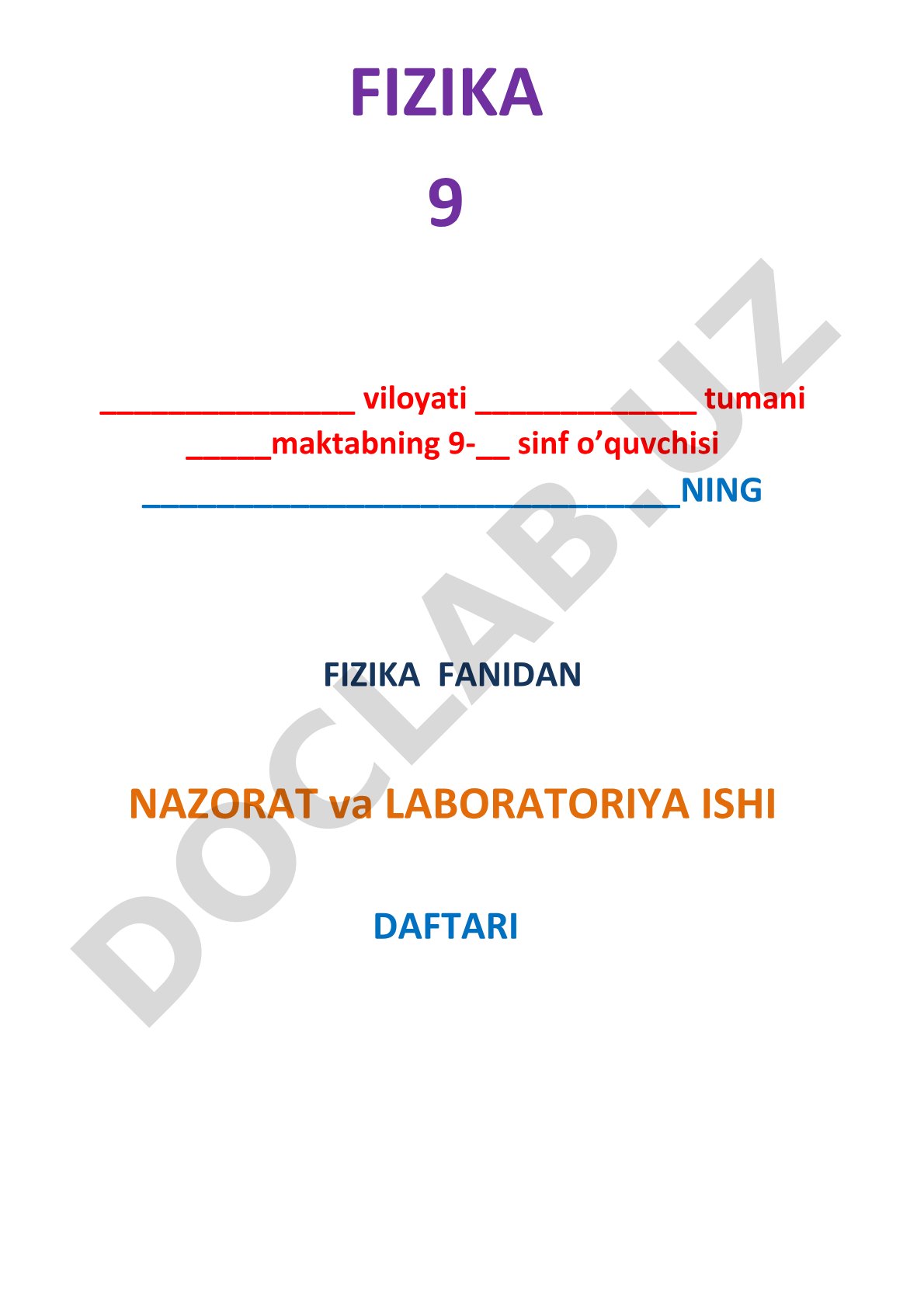 Fizika nazorat va laboratoriya ishi daftari