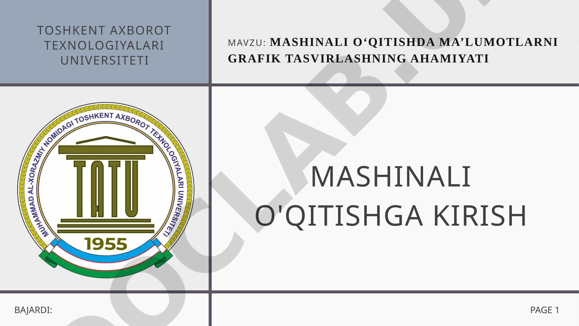 Mashinali o'qitishda ma'lumotlarni grafik tasvirlash taqdimoti