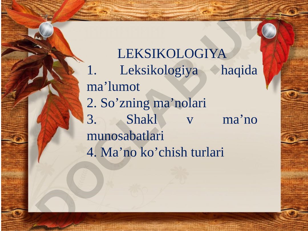 Leksikologiya: so'z ma'nolari va tizimlari
