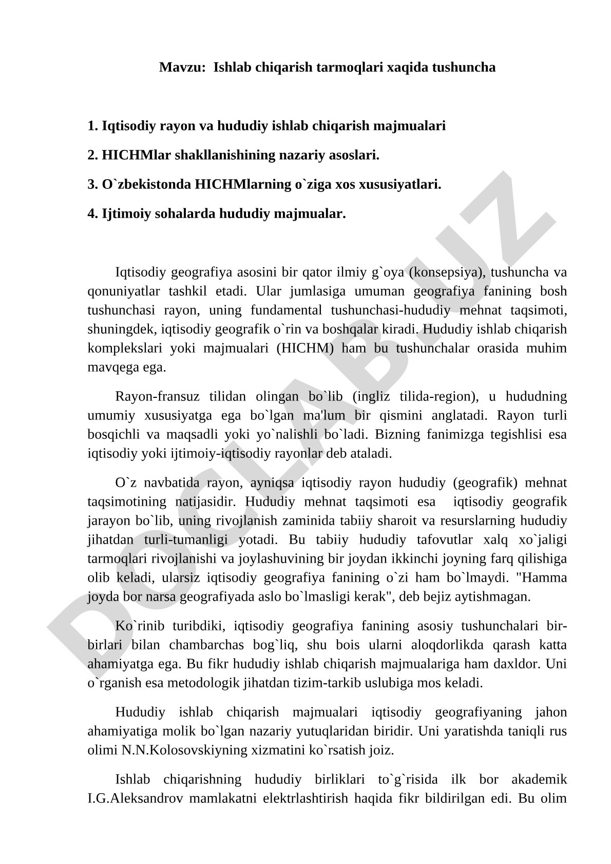 Iqtisodiy geografiya kurs ishi