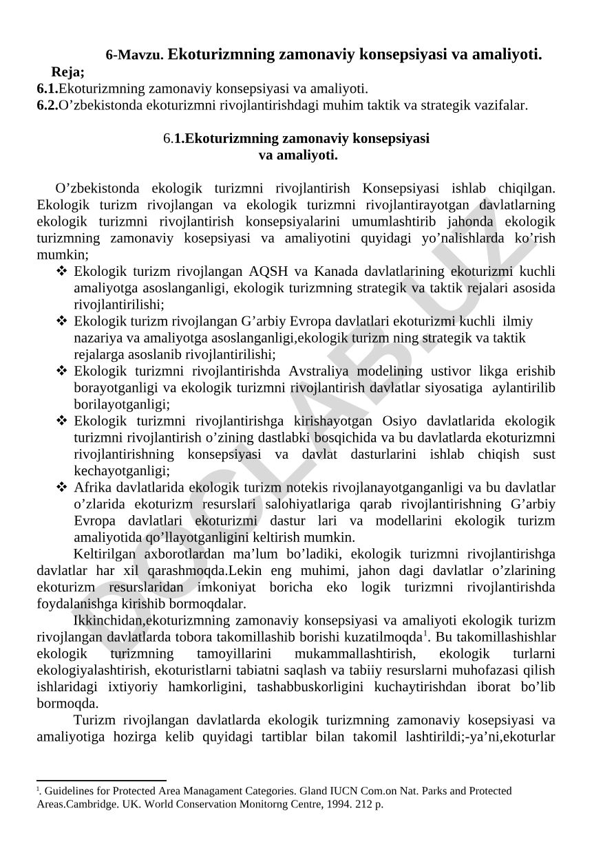 Ekоturizmning zаmоnаviy kоnsepsiyasi vа аmаliyoti