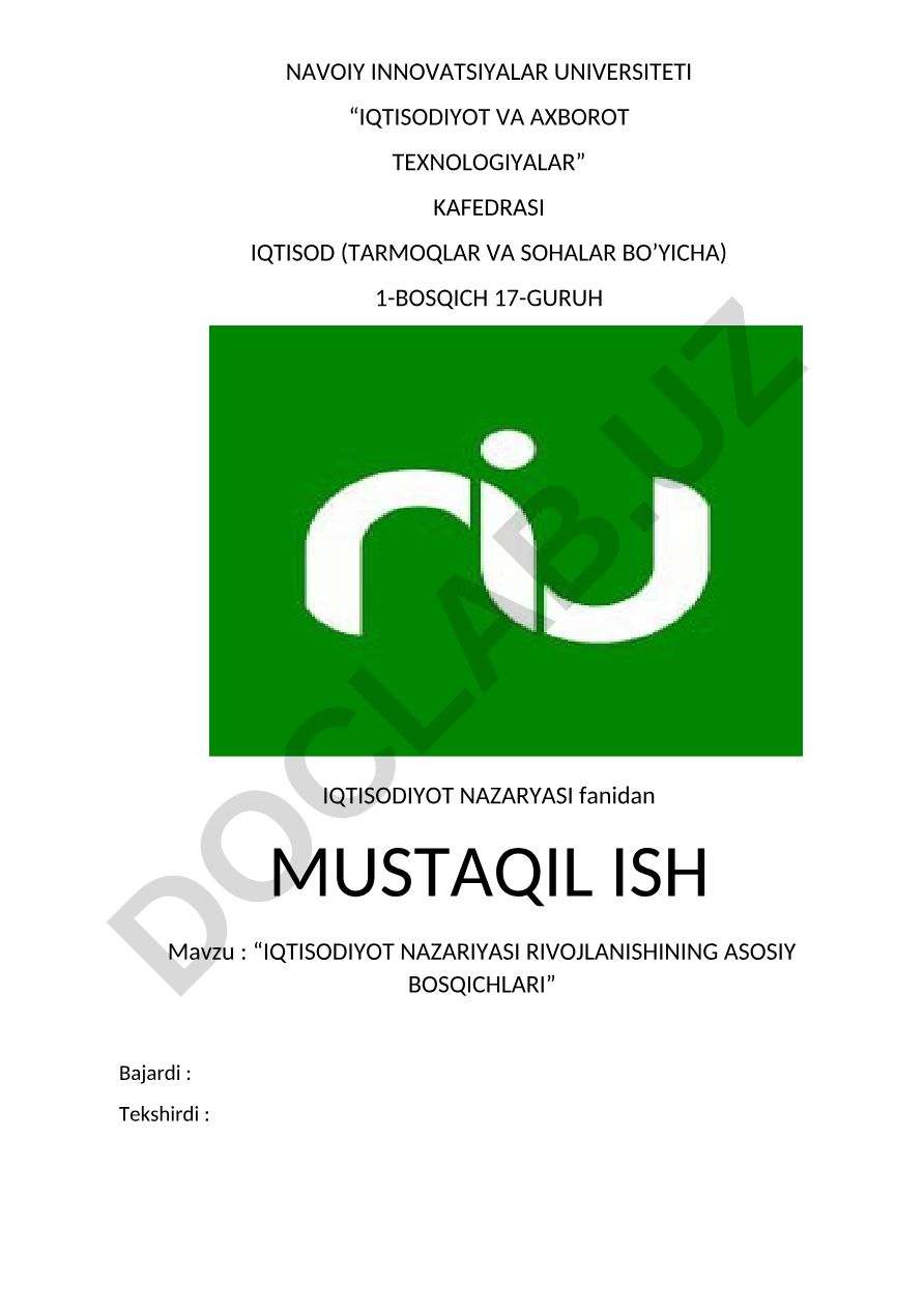 Iqtisodiyot nazariyasi rivojlanishining asosiy bosqichlari