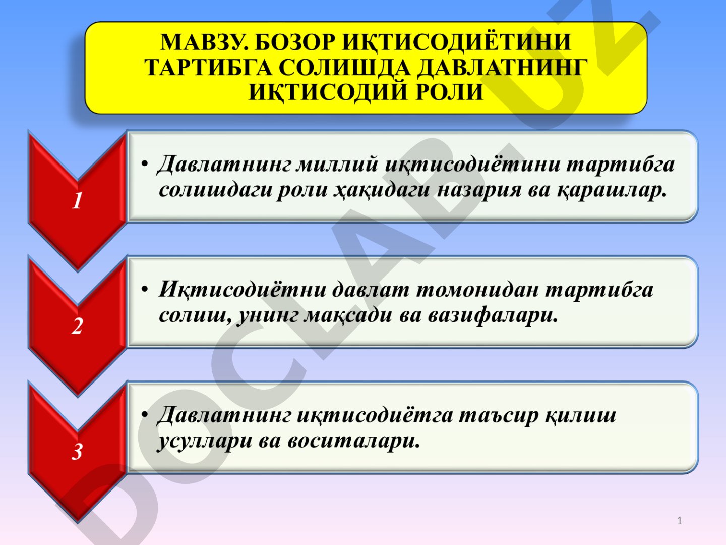 Давлатнинг миллий иқтисодиётни тартибга солишдаги роли