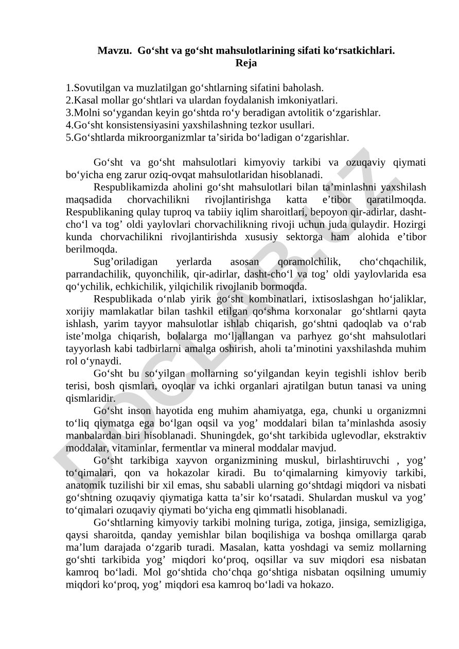 Go‘sht va go‘sht mahsulotlarining sifati ko‘rsatkichlari