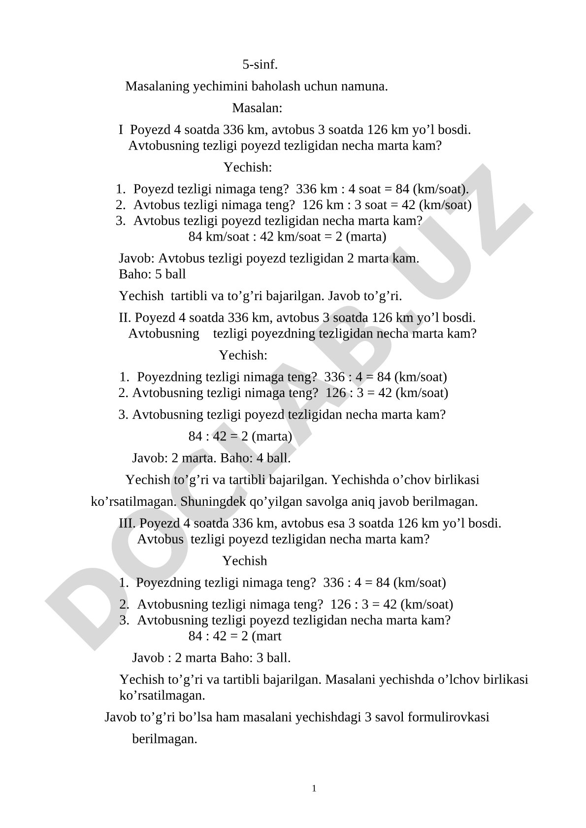Masala yechimini baholash namunasi