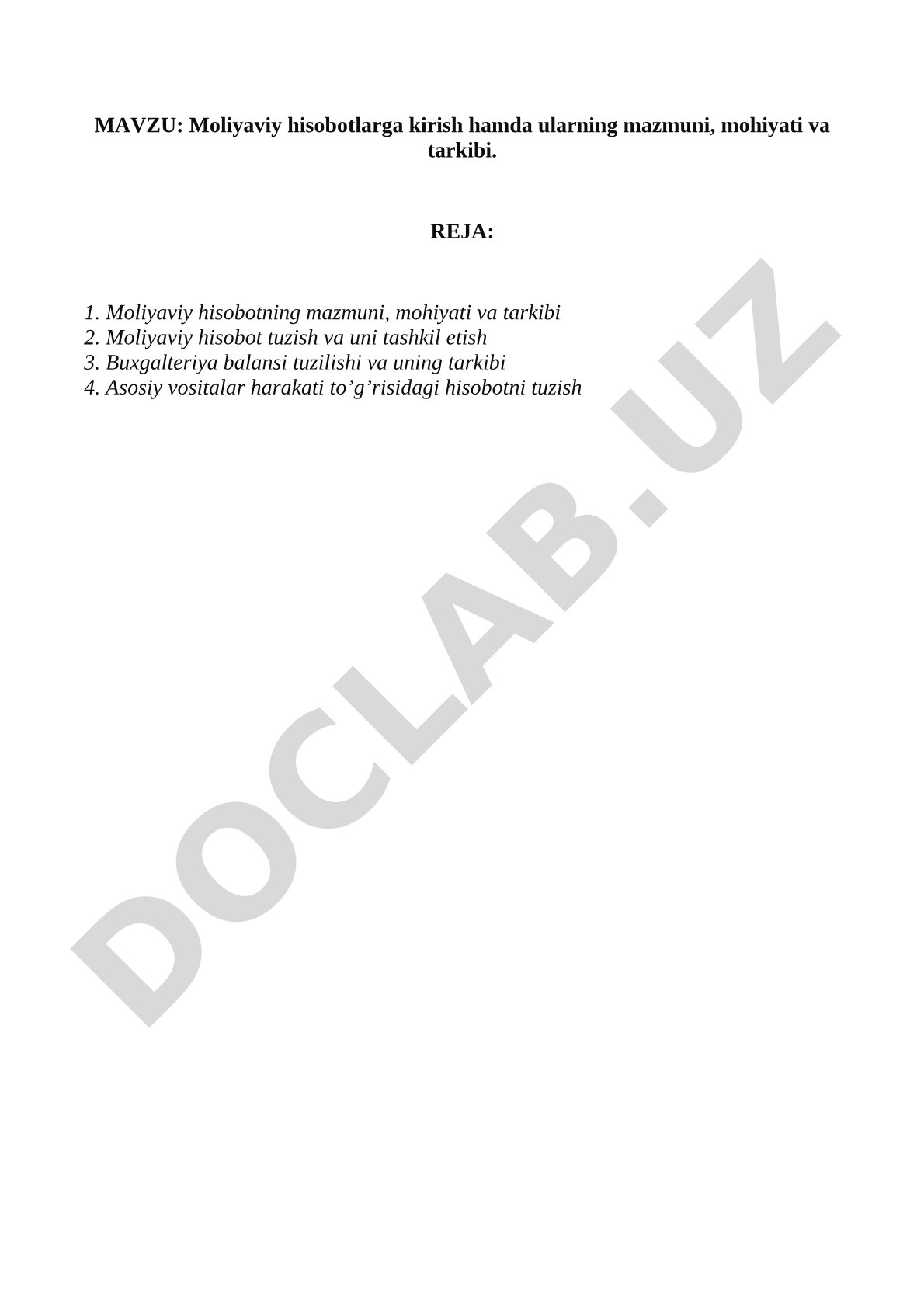Moliyaviy hisobotlar kurs ishi