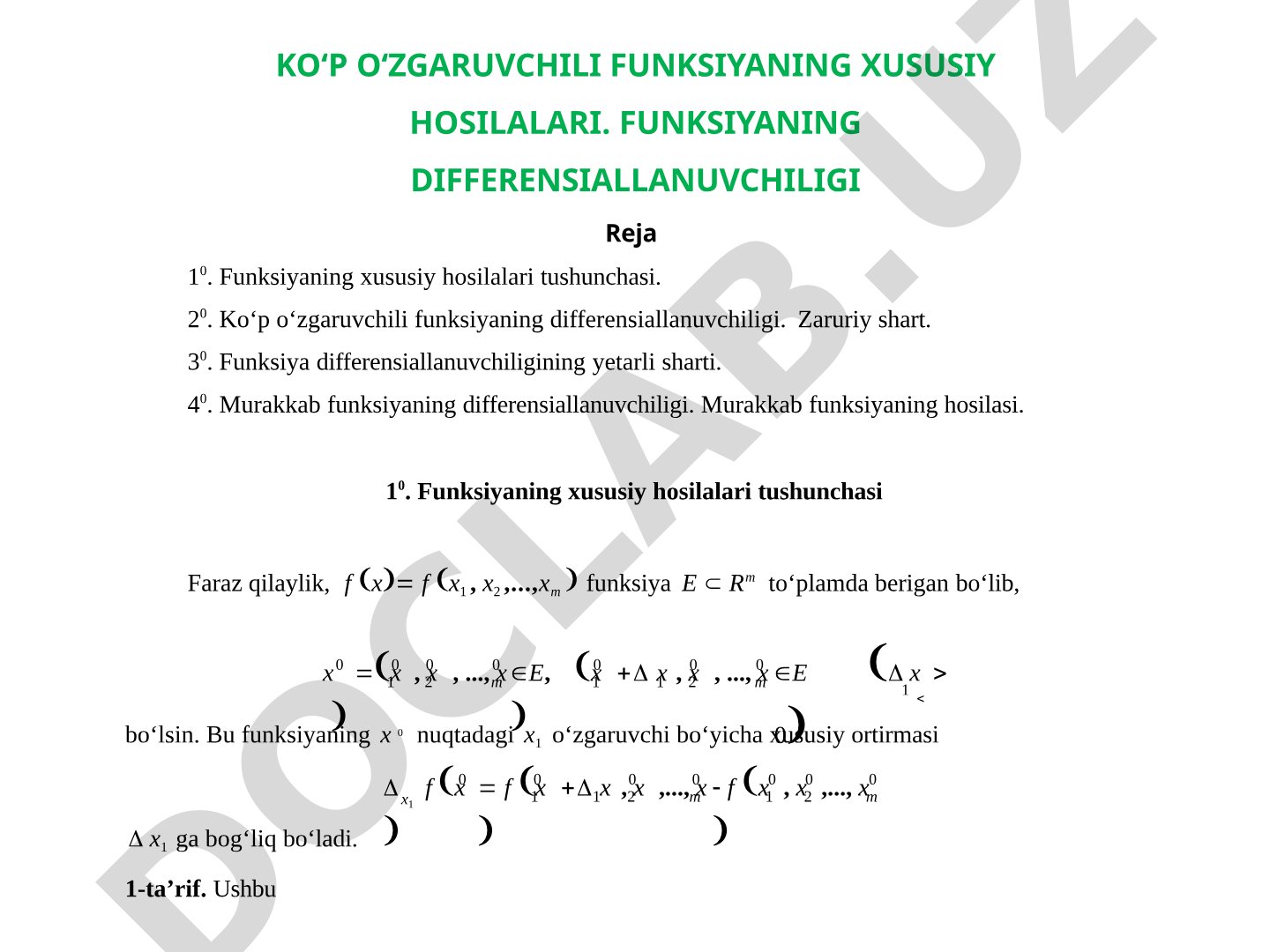 Ko'p o'zgaruvchili funksiya taqdimoti