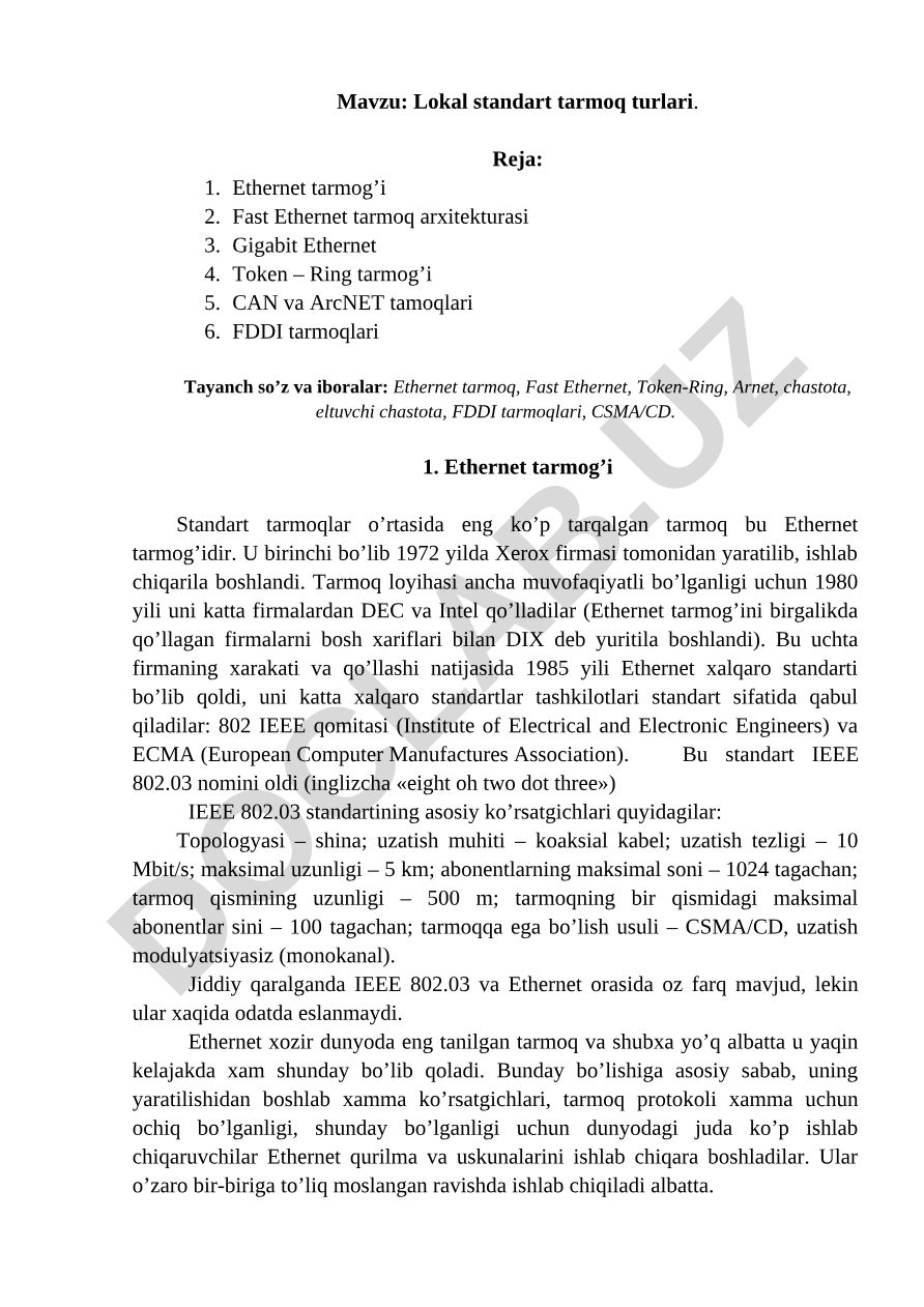 Lokal standart tarmoq turlari
