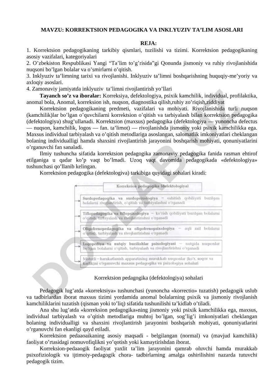 Korreksion pedagogika va inklyuziv ta'lim asoslari