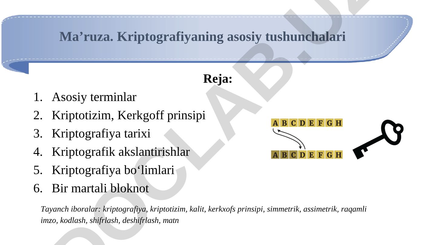 Kriptografiyaning asosiy tushunchalari