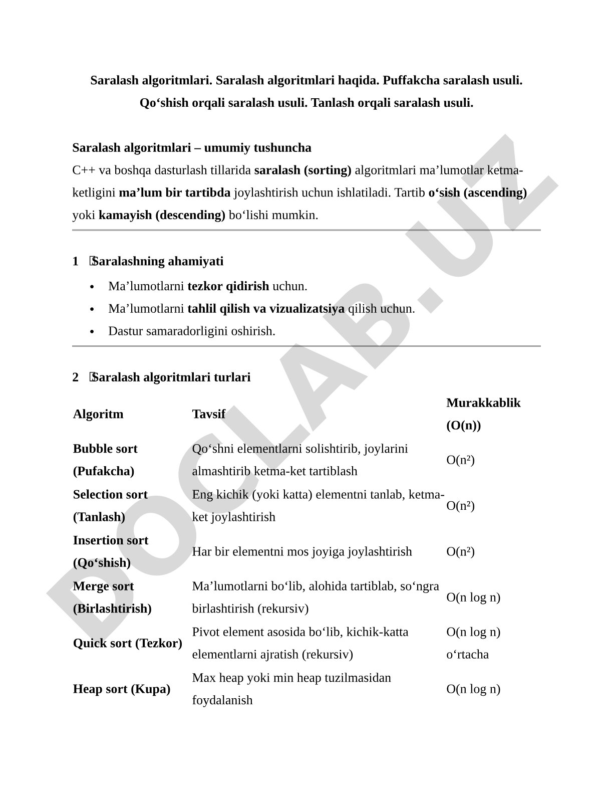 Saralash algoritmlari