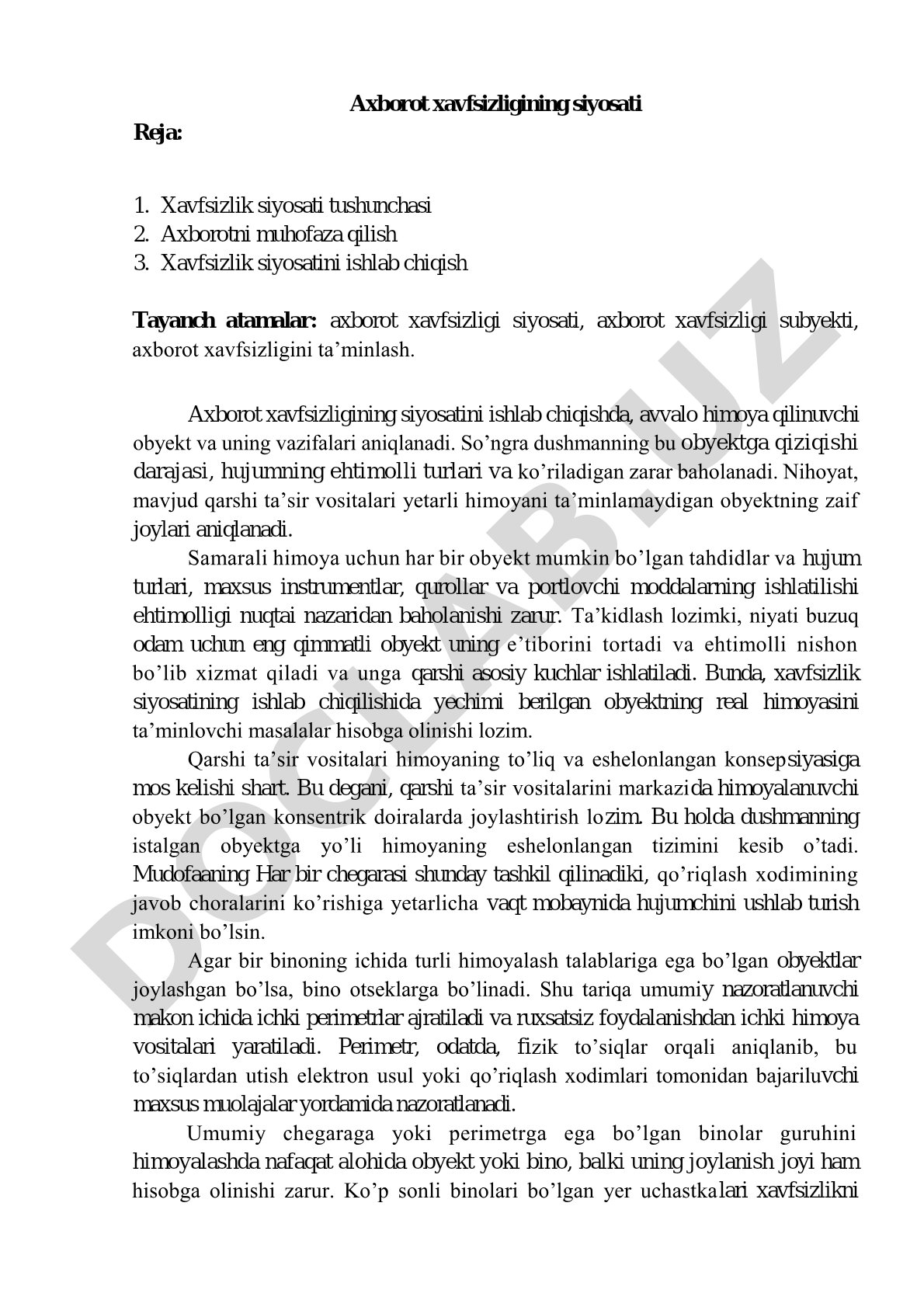 Axborot xavfsizligi siyosati rejasi