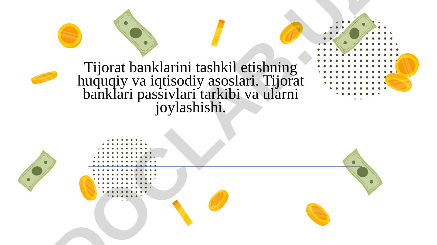 Tijorat banklarini tashkil etishning huquqiy va iqtisodiy asoslari