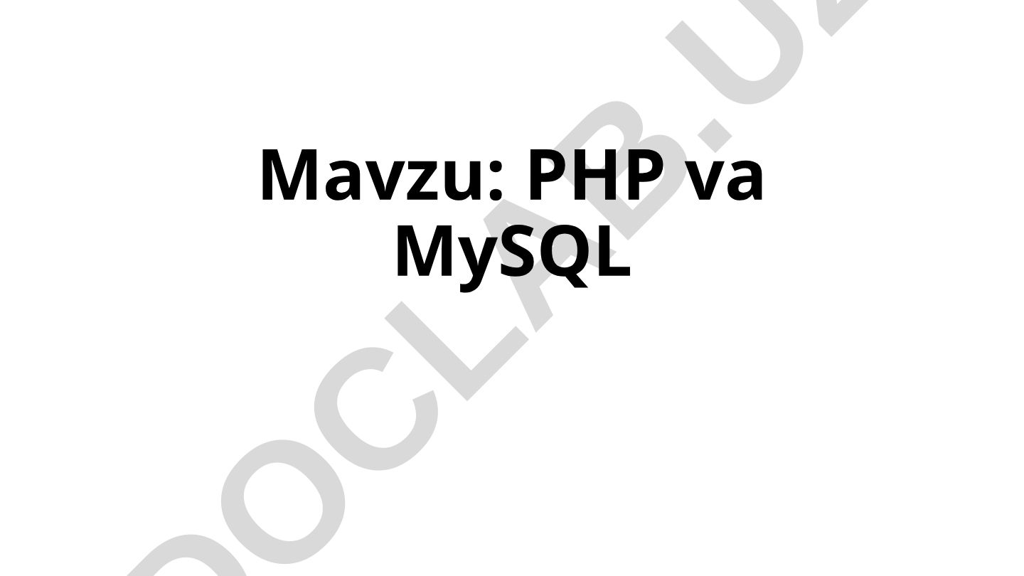 PHP va MySQL Create connection