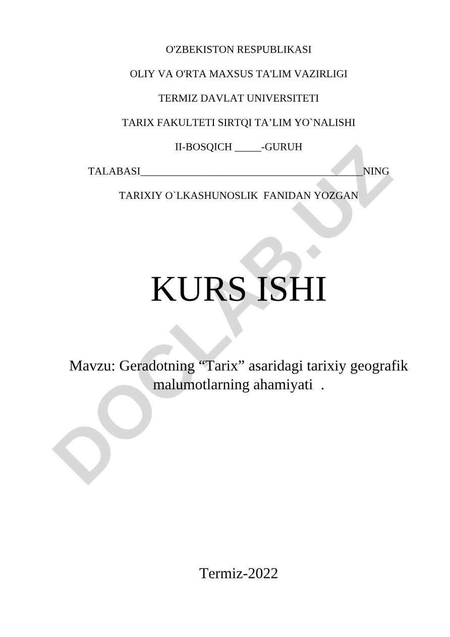 Geradotning “Tarix” asaridagi tarixiy geografik ma'lumotlarning ahamiyati