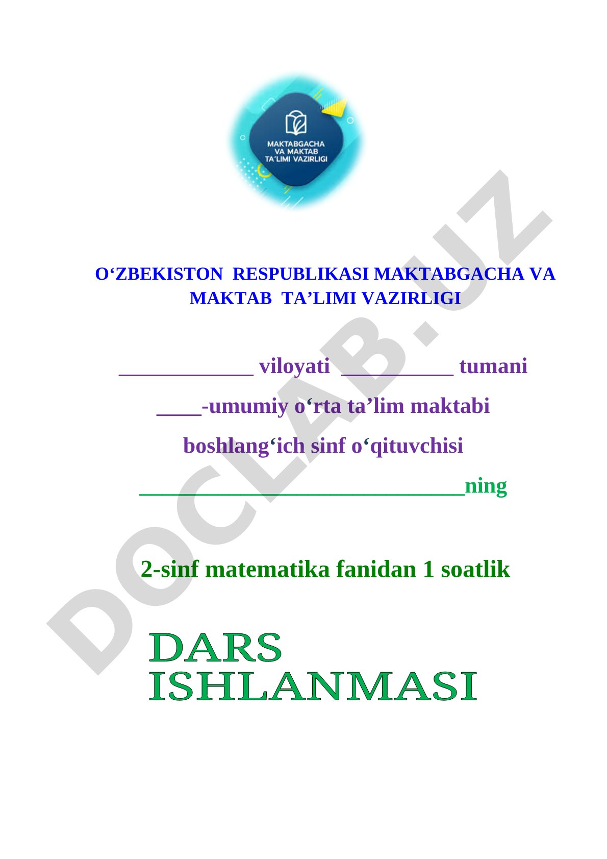 2-sinf matematika dars ishlanmasi
