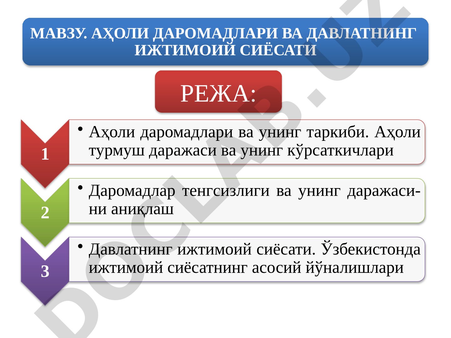 Аҳоли даромадлари ва давлатнинг ижтимоий сиёсати