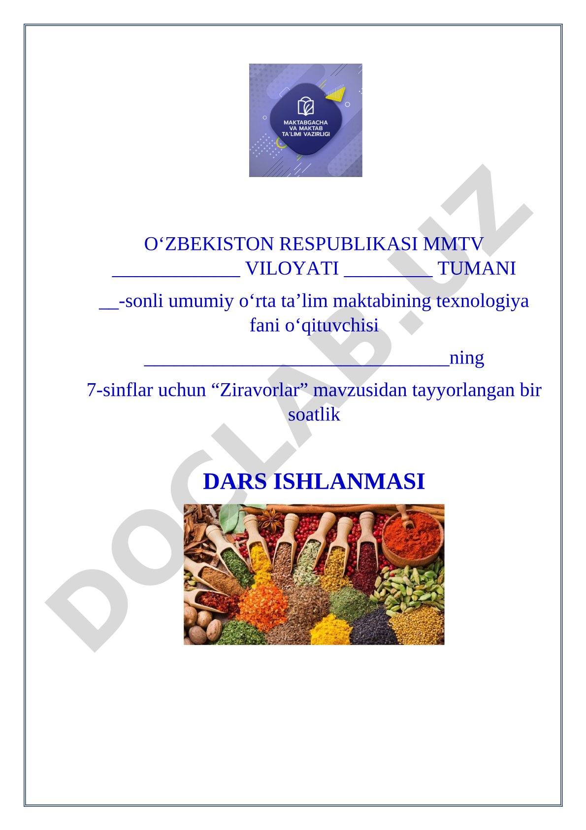 Texnologiya fani dars ishlanmasi