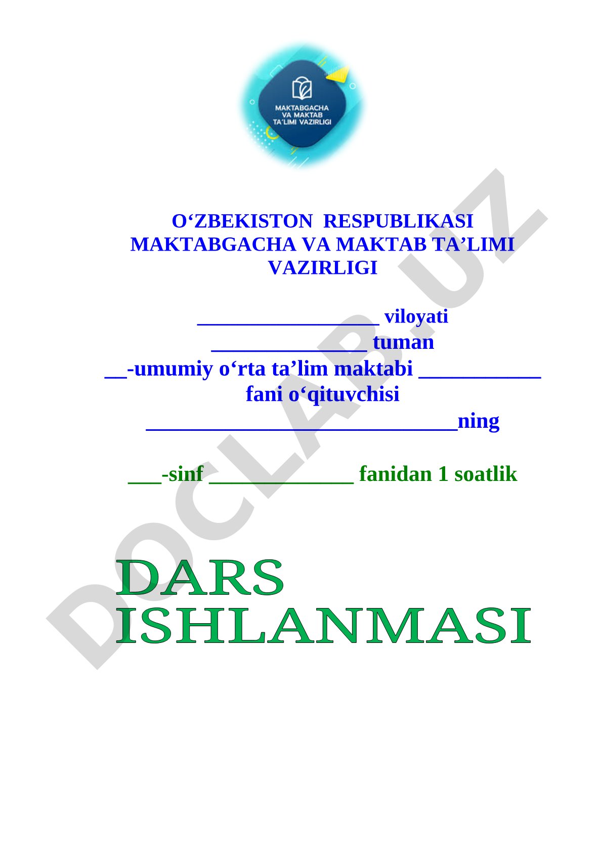Birinchi sinf dars ishlanmasi