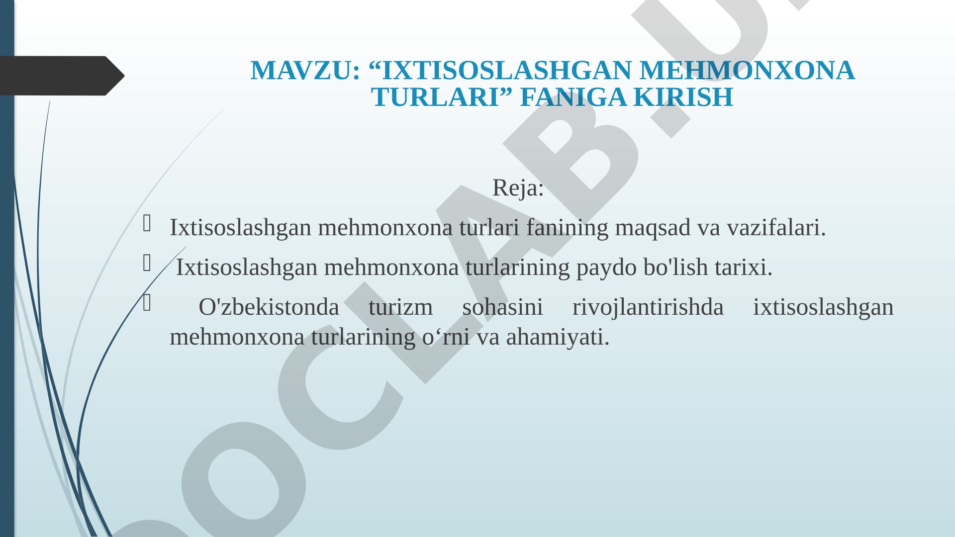 Ixtisoslashgan mehmonxona turlari taqdimoti