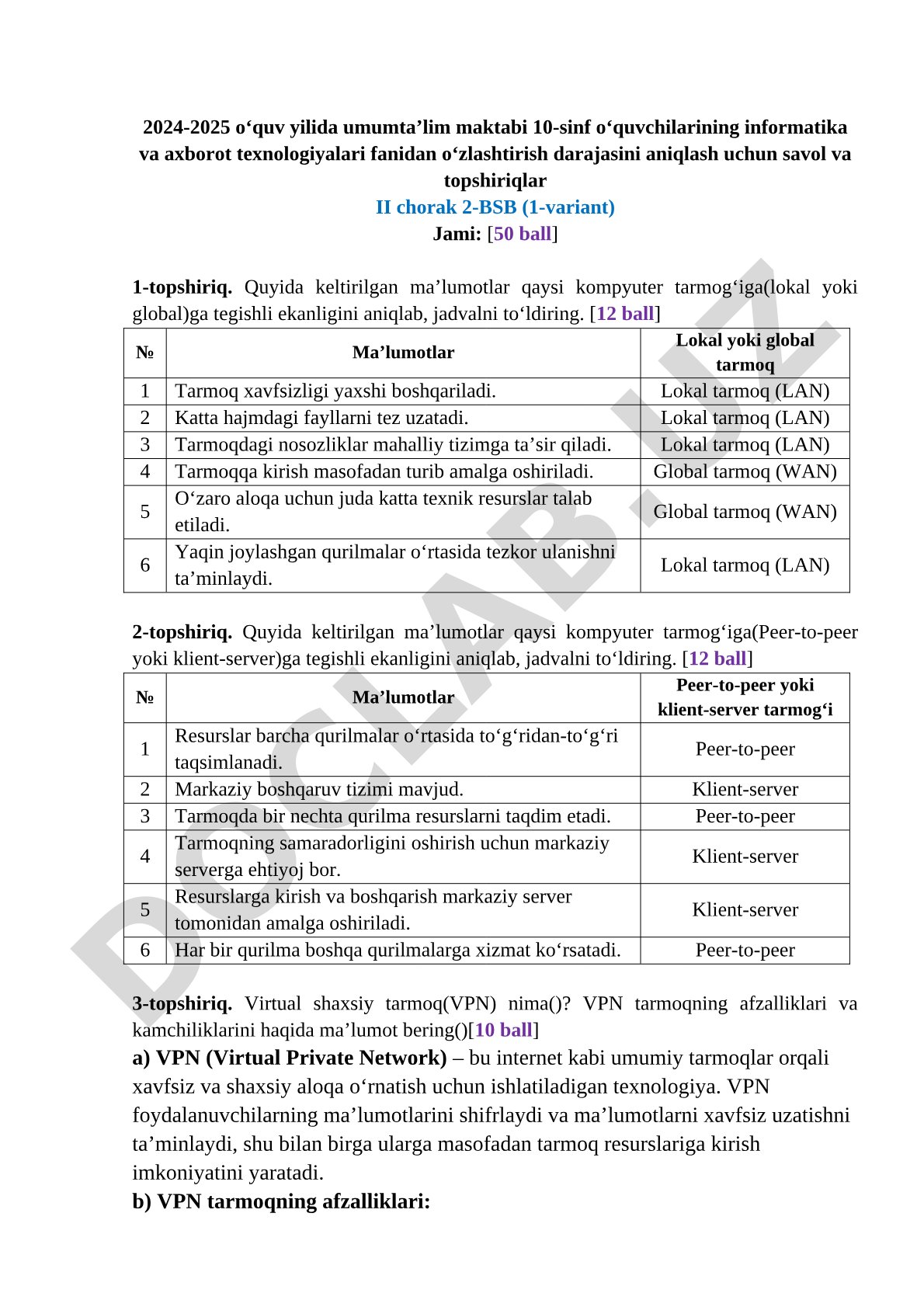 Informatika test topshirig'i