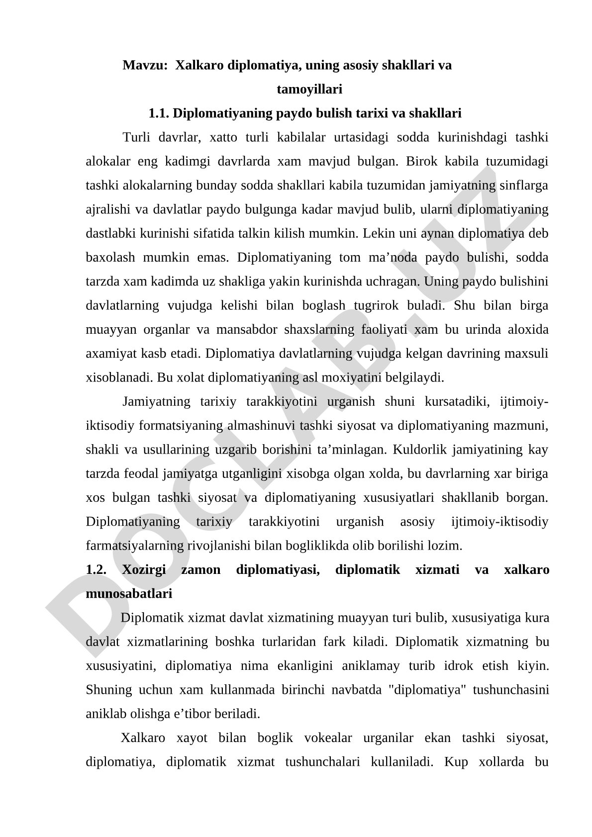Diplomatiya asoslari yozma ish