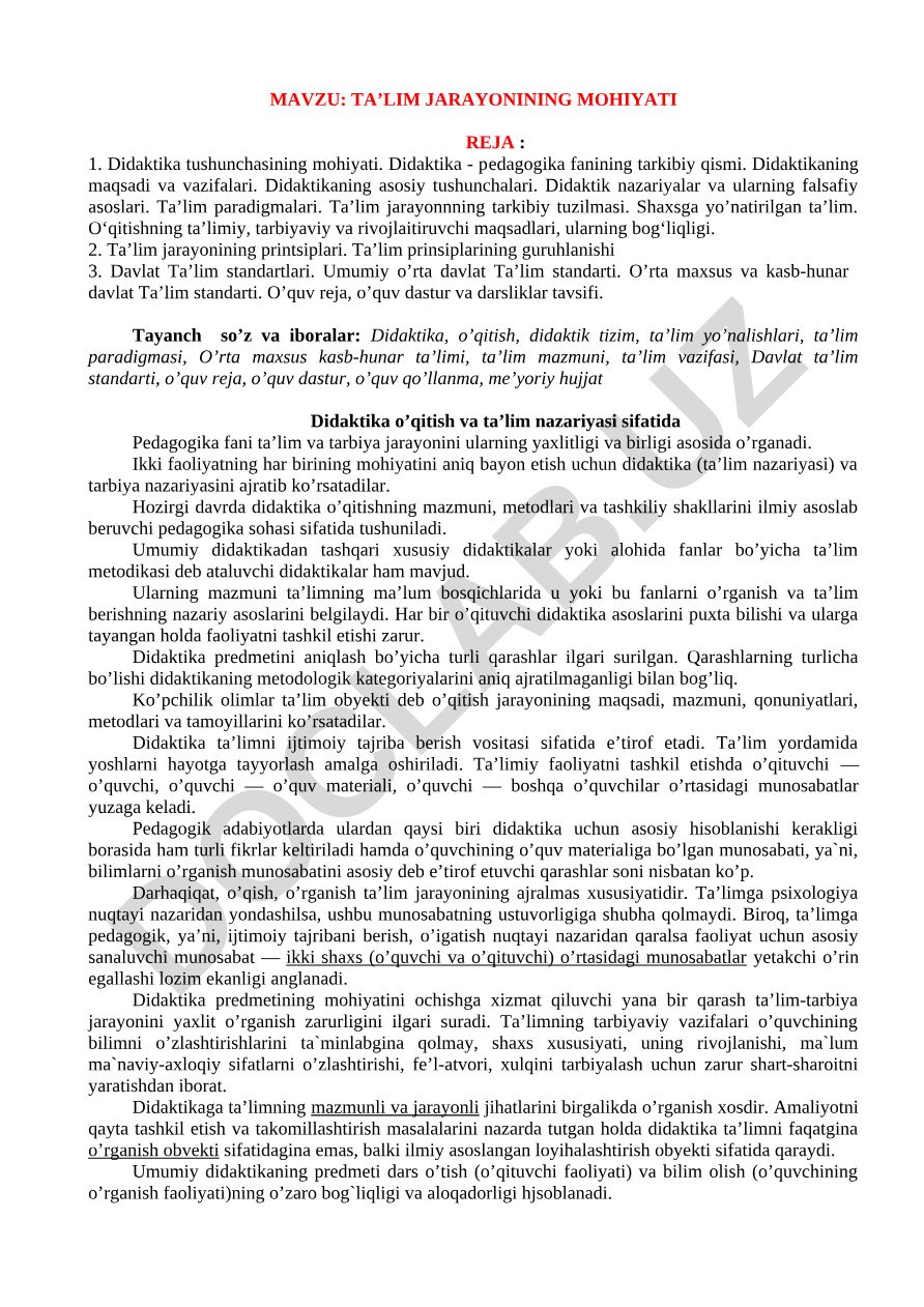 TA’LIM JARAYONINING MOHIYATI