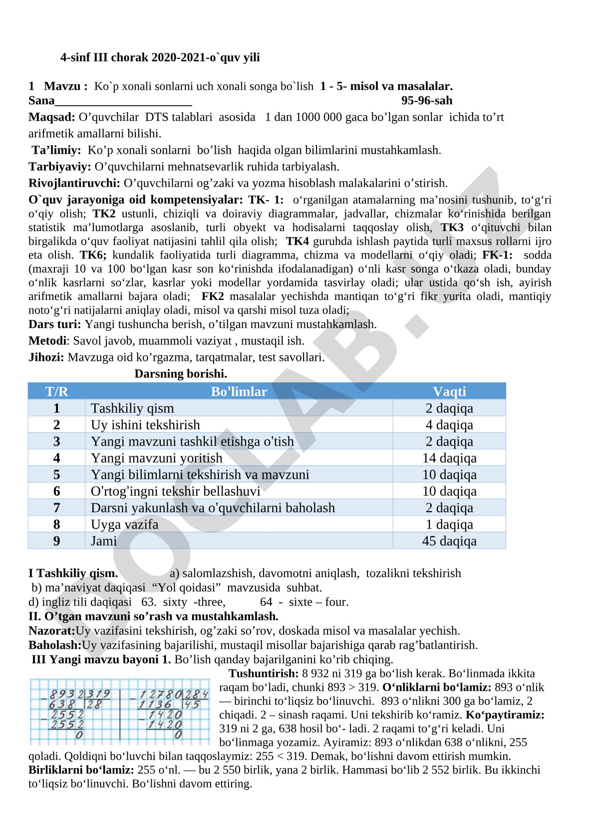 Matematika dars ishlanmasi