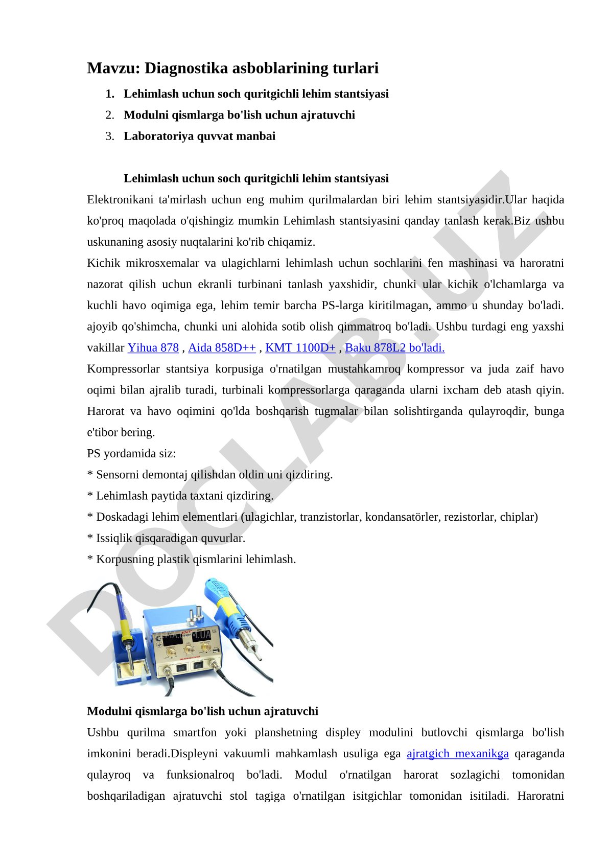 Diagnostika asboblarining turlari