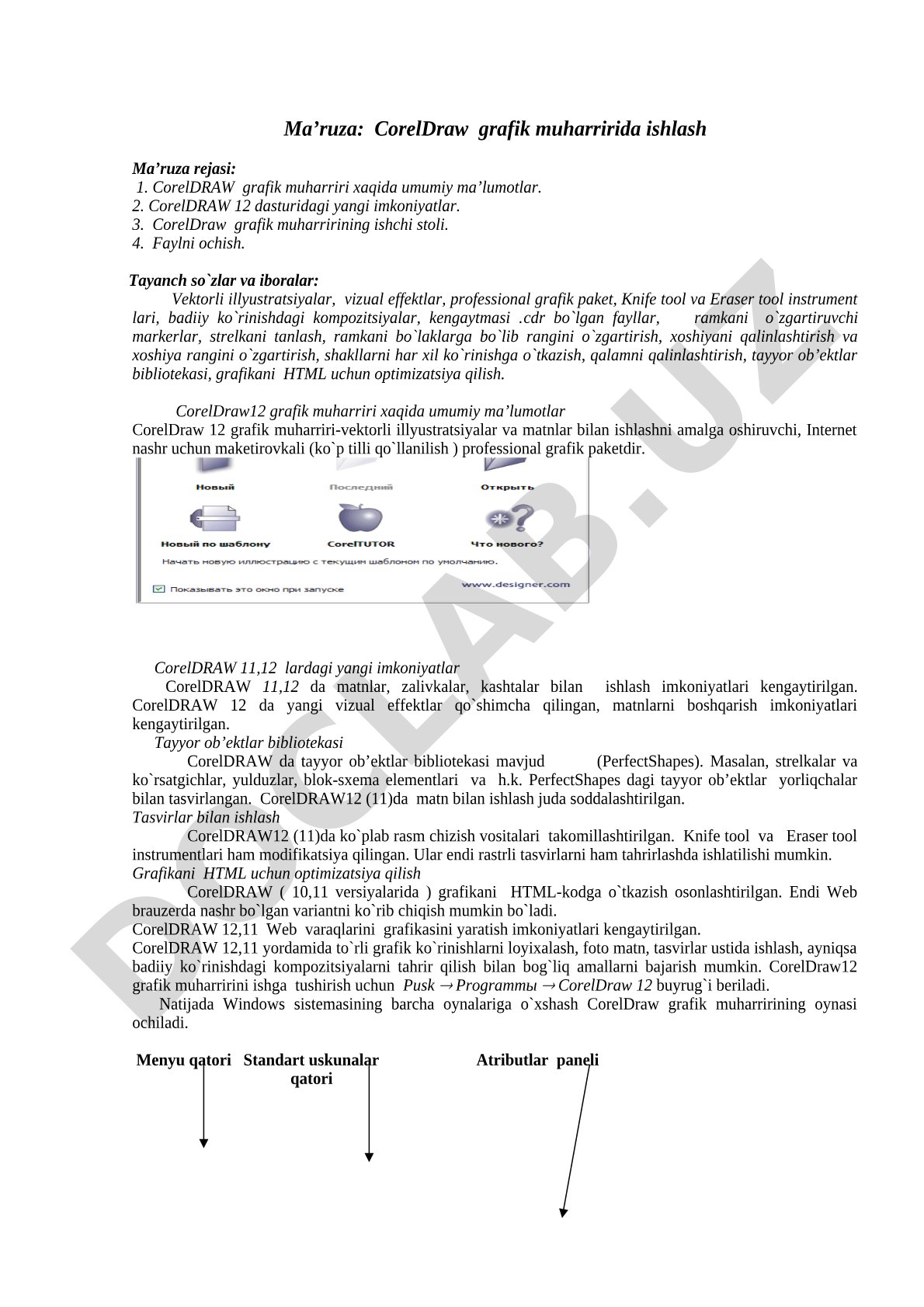 CorelDraw grafik muharriri ma'ruzasi