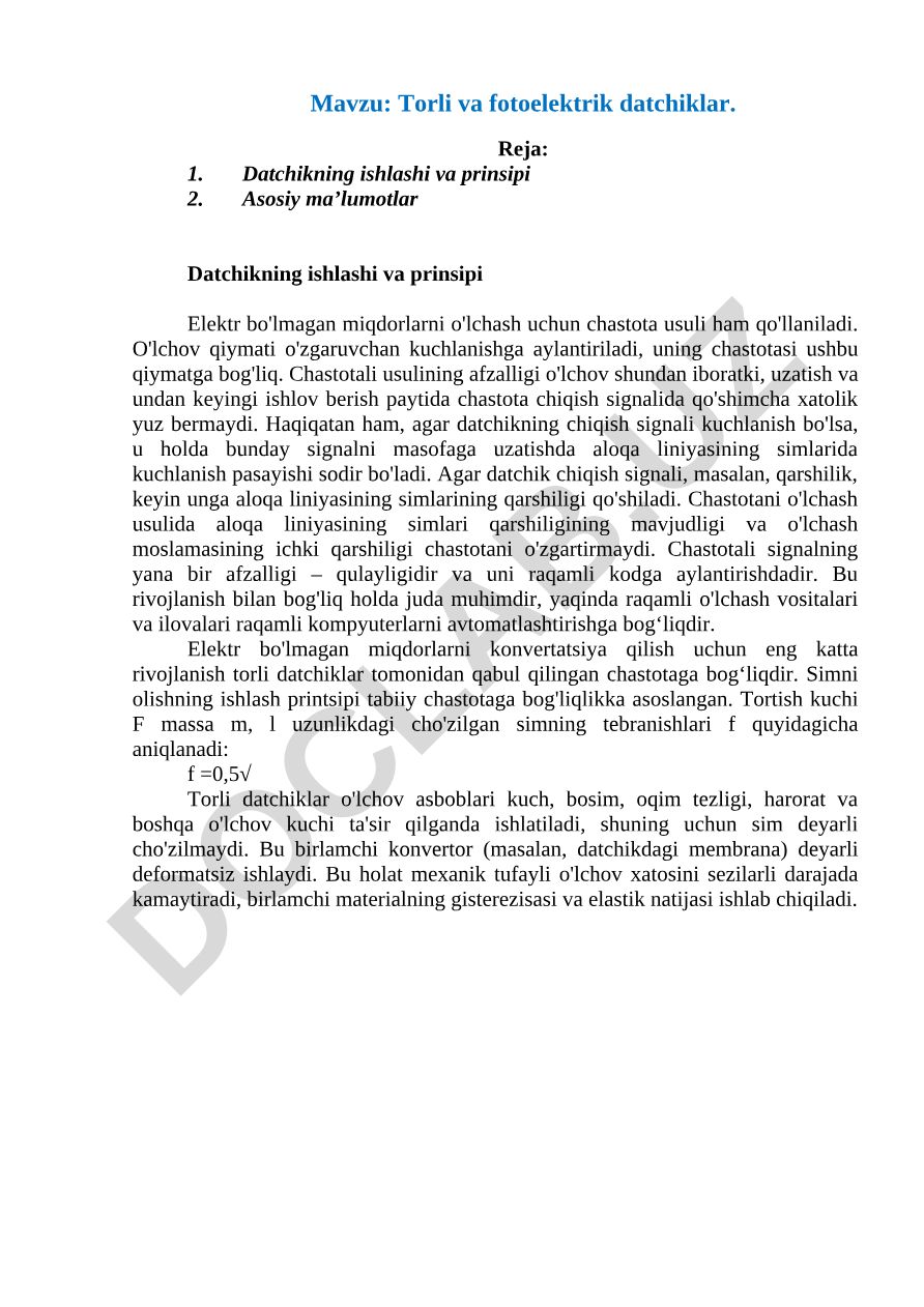 Torli va fotoelektrik datchiklar