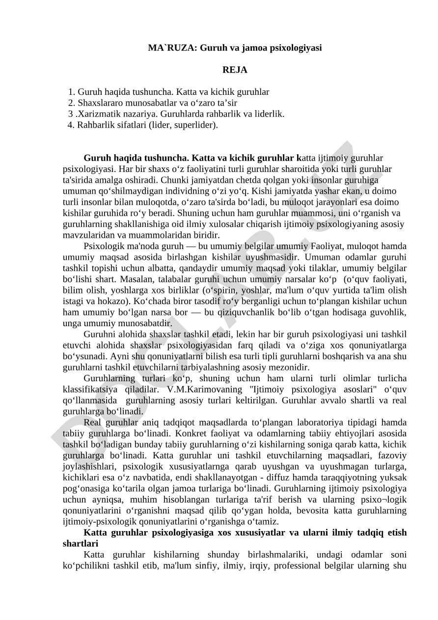 Guruh va jamoa psixologiyasi
