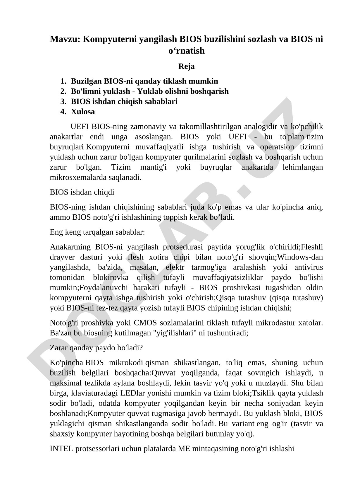 Kompyuterni yangilash BIOS buzilishini sozlash va BIOS ni o‘rnatish