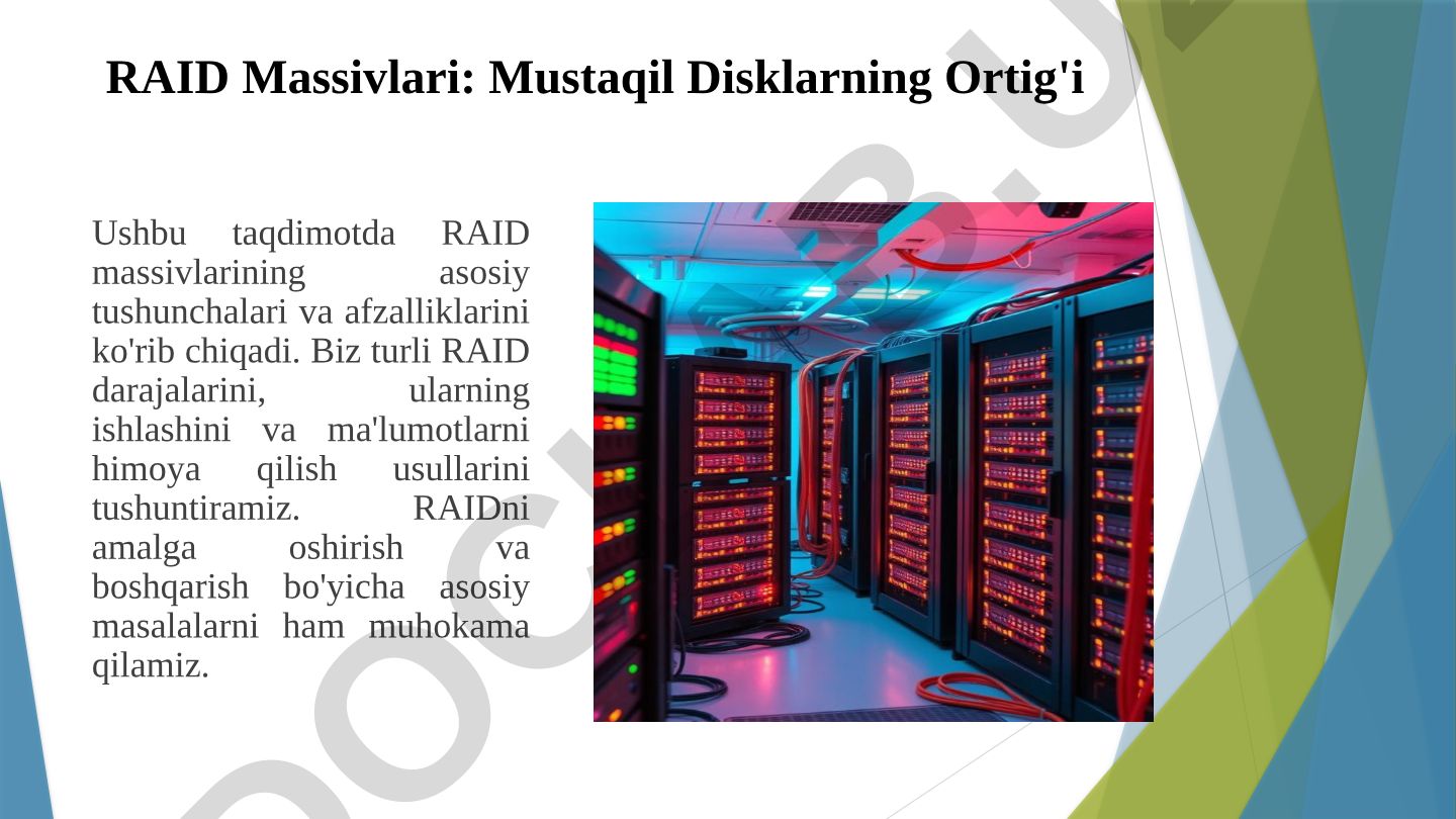 RAID massivlari: Mustaqil Disklarning Ortig'i