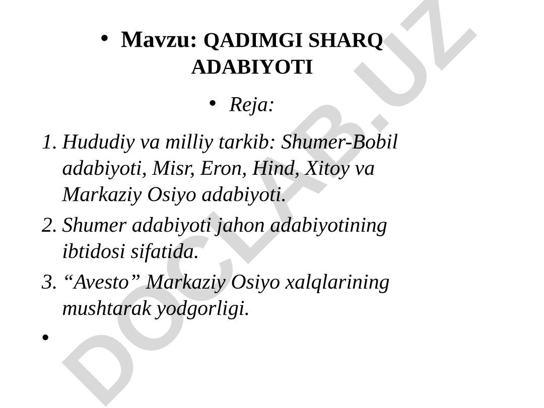 QADIMGI SHARQ ADABIYOTI