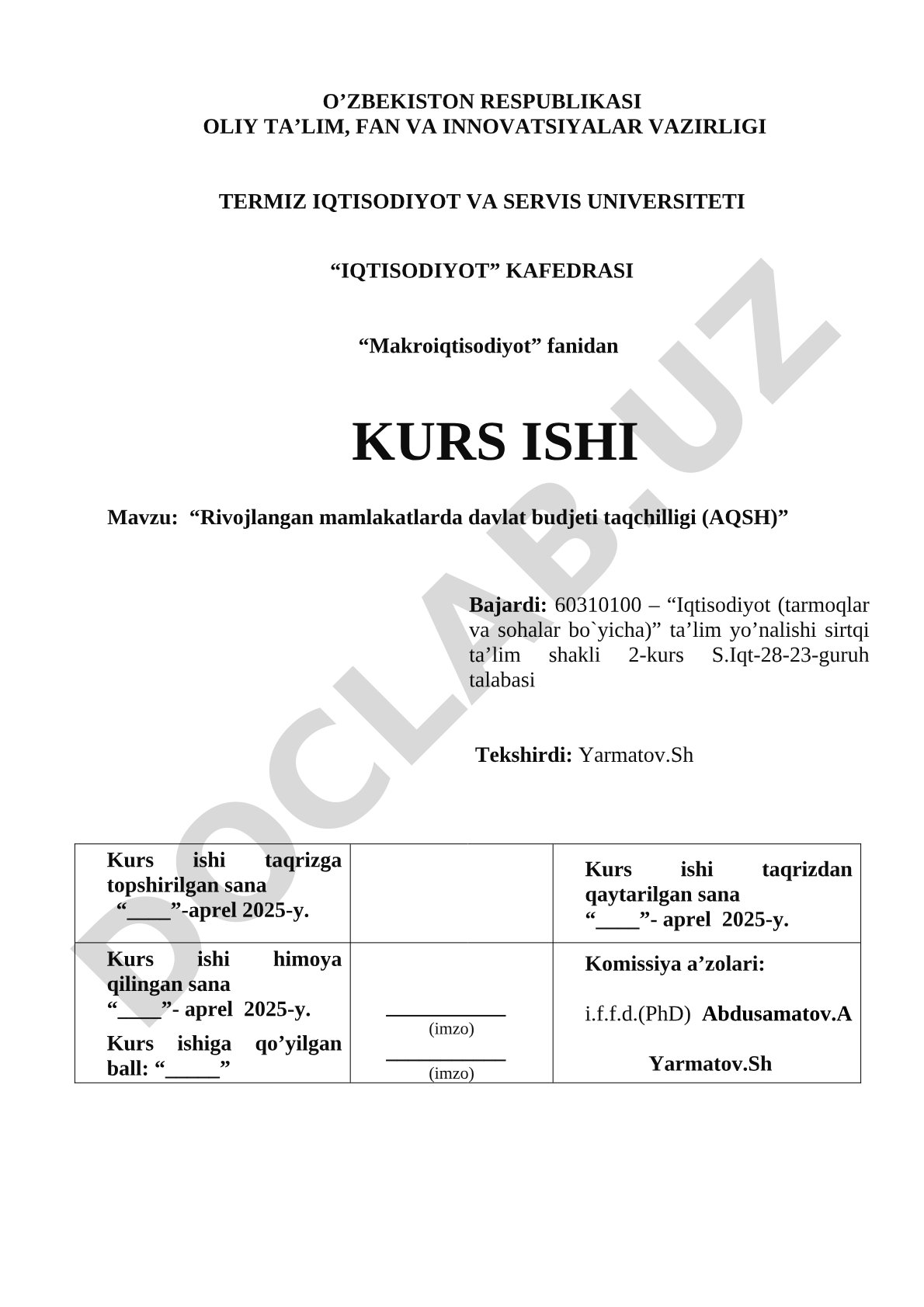 Rivojlangan mamlakatlarda davlat budjeti taqchilligi (AQSH)