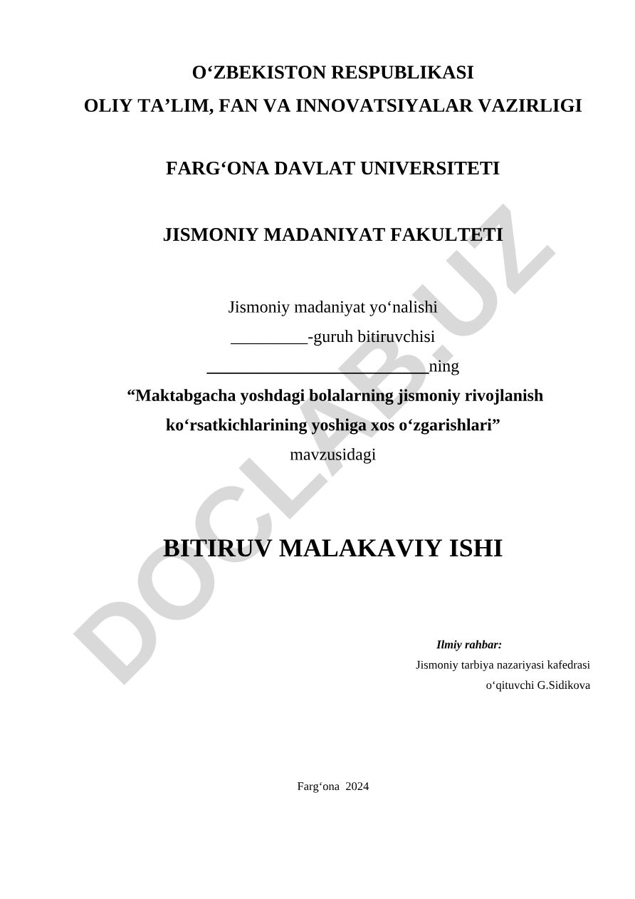 Maktabgacha yoshdagi bolalarning jismoniy rivojlanish ko'rsatkichlarining yoshiga xos o'zgarishlari