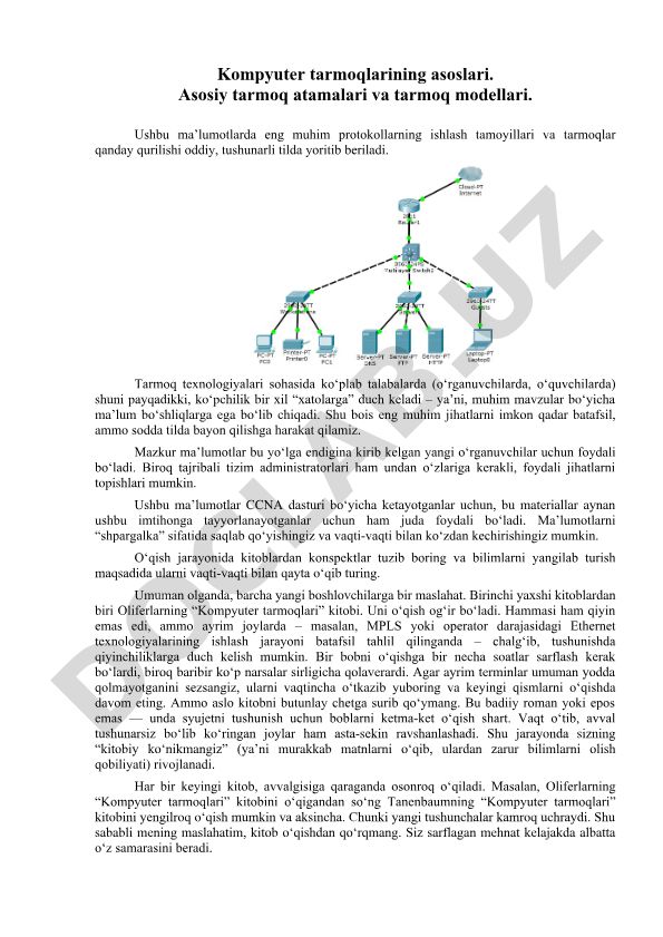 Kompyuter tarmoqlarining asoslari va tarmoq modellari