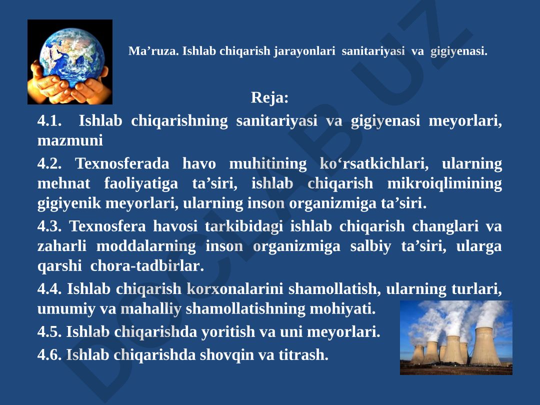 Ishlab chiqarish jarayonlari sanitariyasi va gigiyenasi