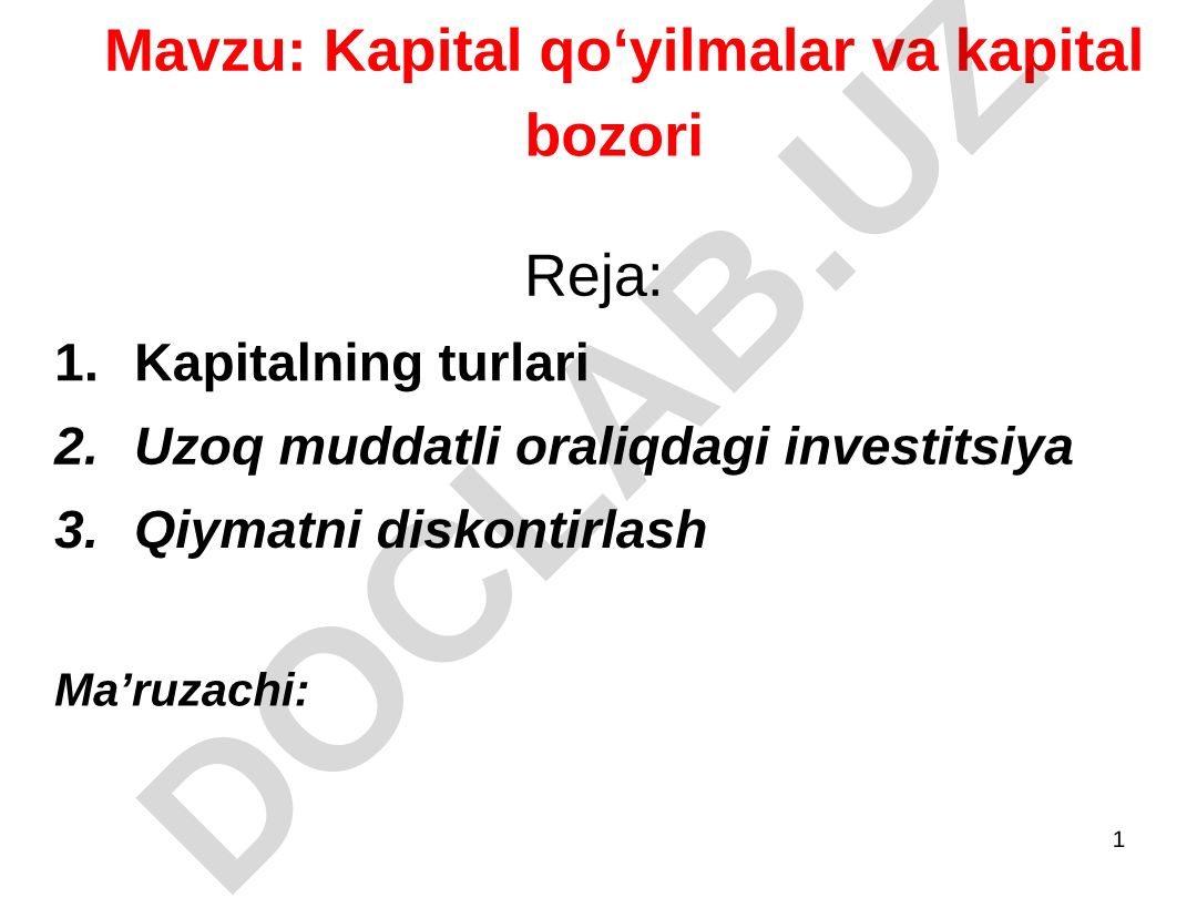 Kapital qo‘yilmalar va kapital bozori