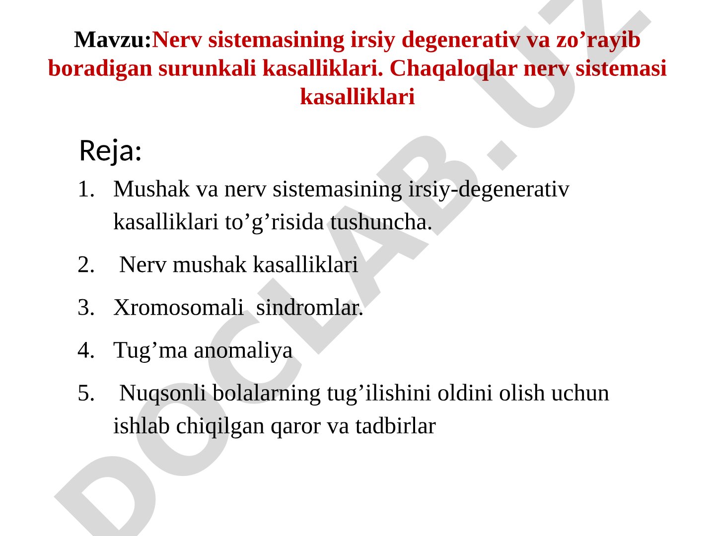 Nerv sistemasi kasalliklari taqdimoti